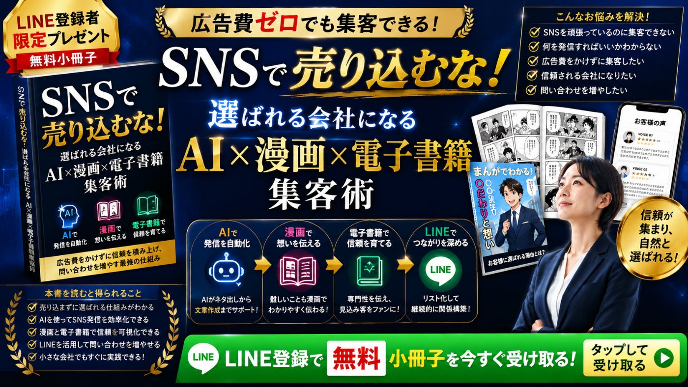 LINE登録者限定 無料小冊子 — SNSで売り込むな！AI×漫画×電子書籍 集客術