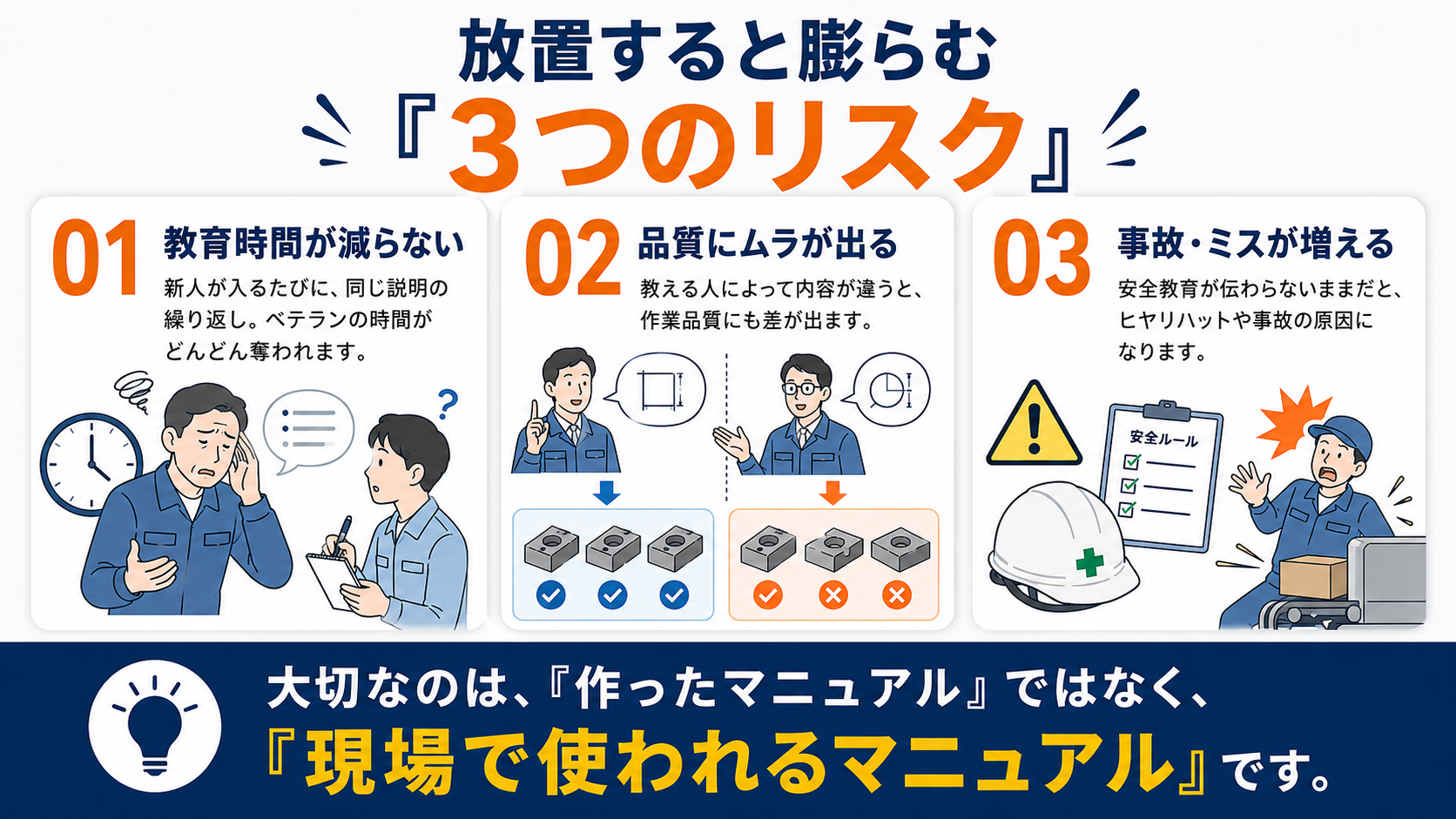 放置すると膨らむ3つのリスクを説明するイメージ画像
